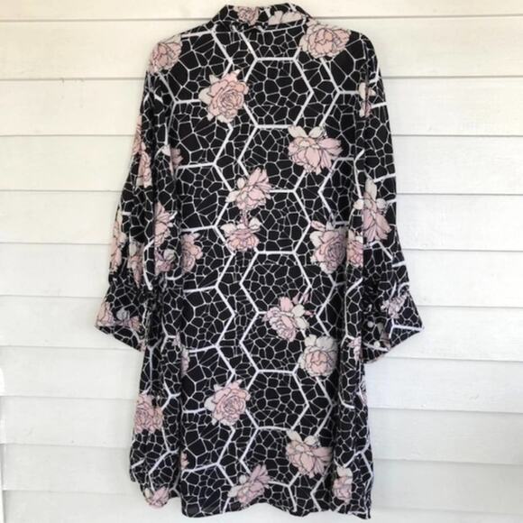 Nordstrom Love by  Design NWT Brooklyn Black Floral Art Button Shirt Dress XL - Picture 4 of 8